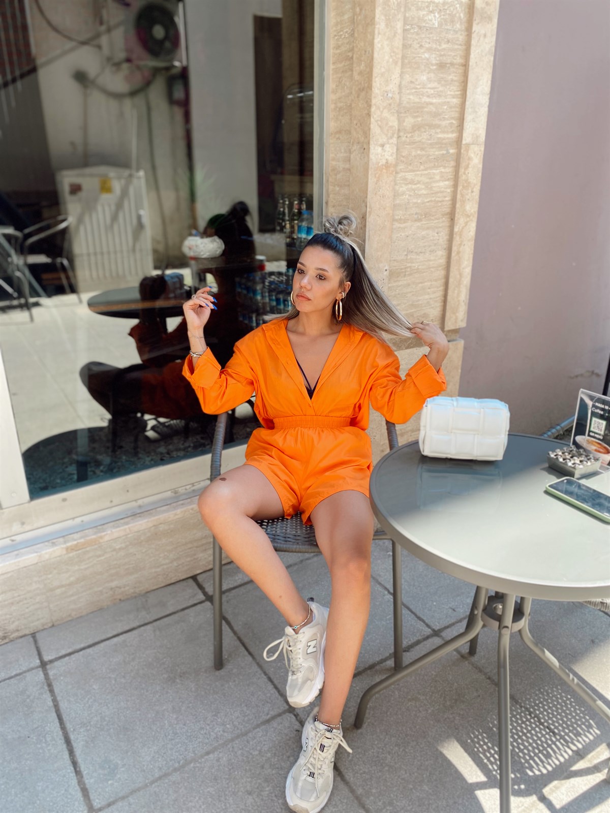 Turuncu Poplin Kumaş Şortlu Takım