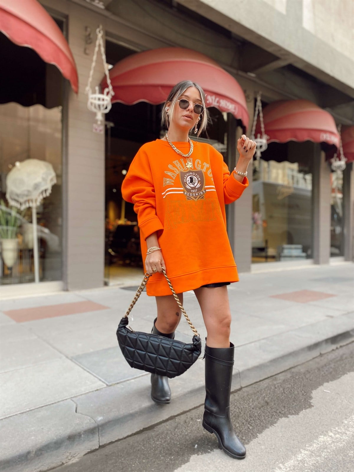 Turuncu Washington Baskılı Sweat