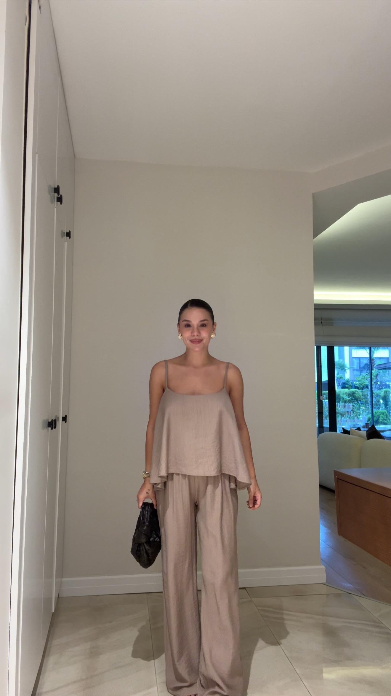 Vizon İp Askılı Bluz Pantolon Takım