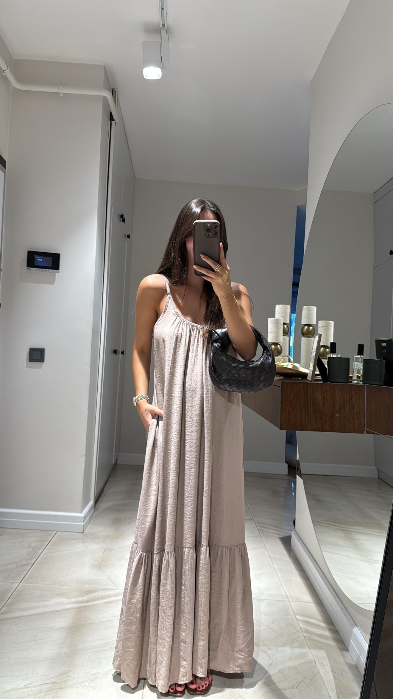 Vizon İp Askılı Bol Kesim Elbise