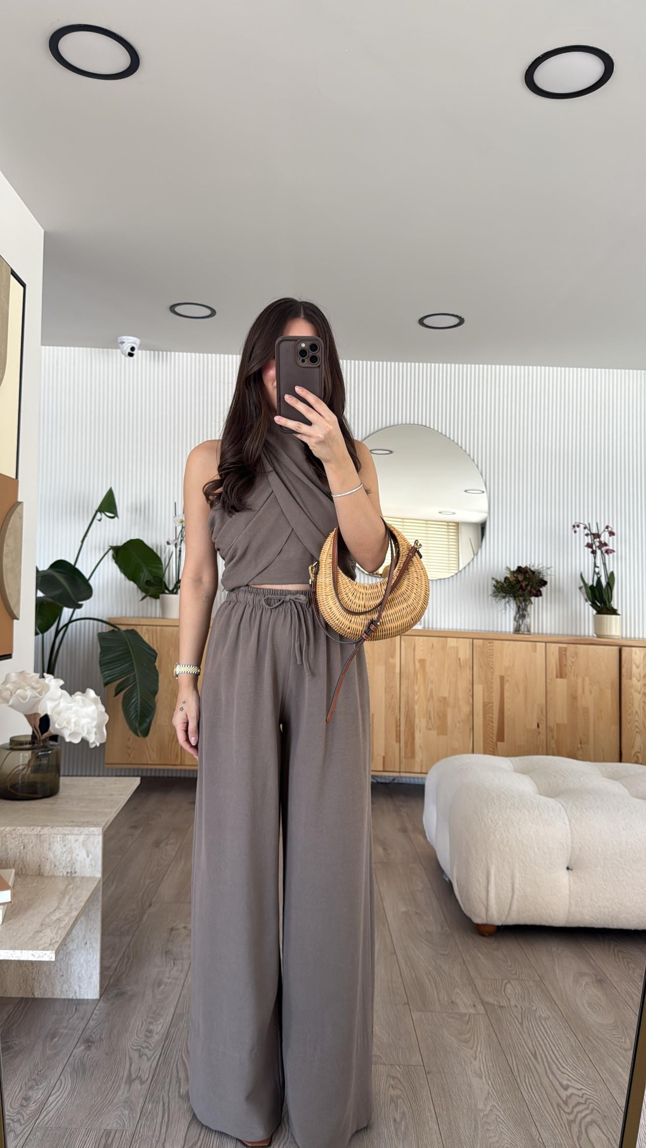 Vizon Kruvaze Boyundan Bağlamalı Bluz Takım 