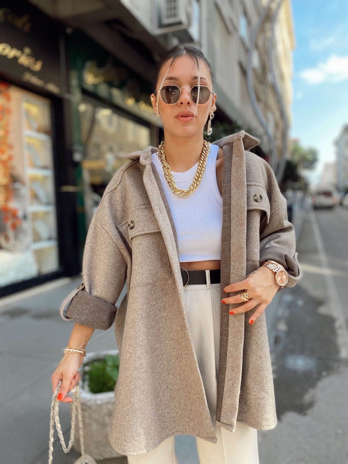 Vizon Renk Gömlek Ceket