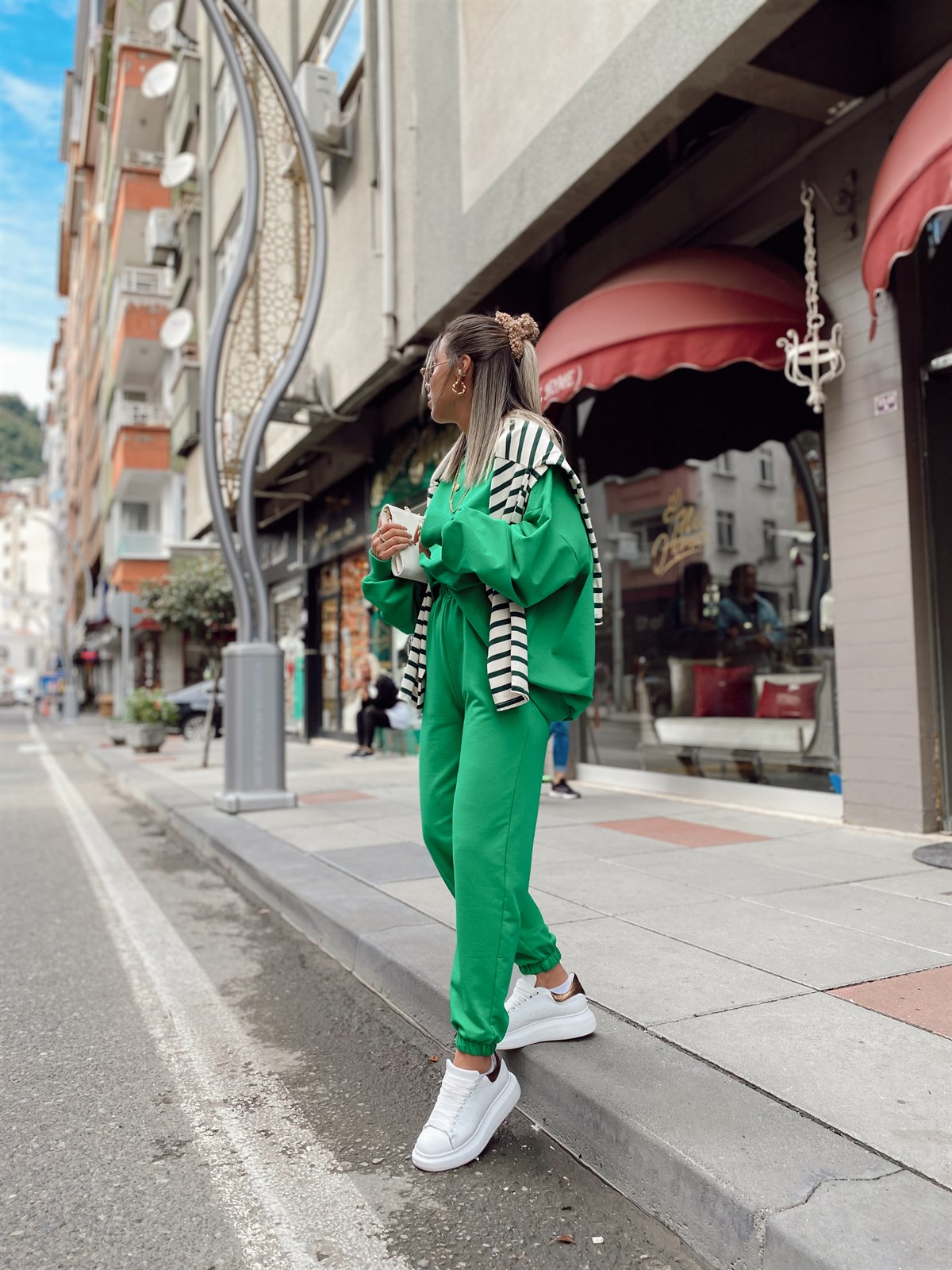 Yeşil Bisiklet Yaka Uzun Kol Takım