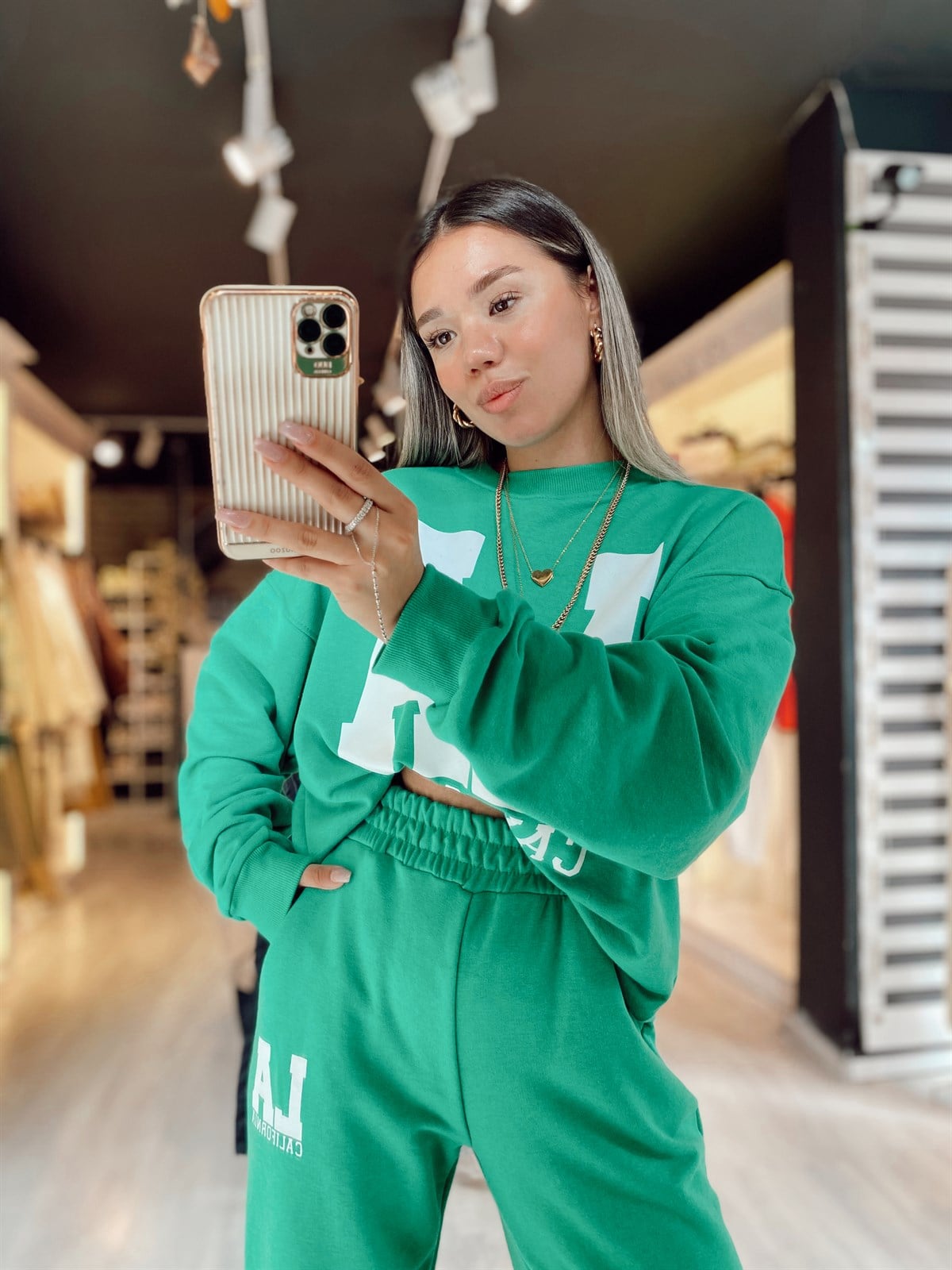 Yeşil LA Baskılı Sweat Takım