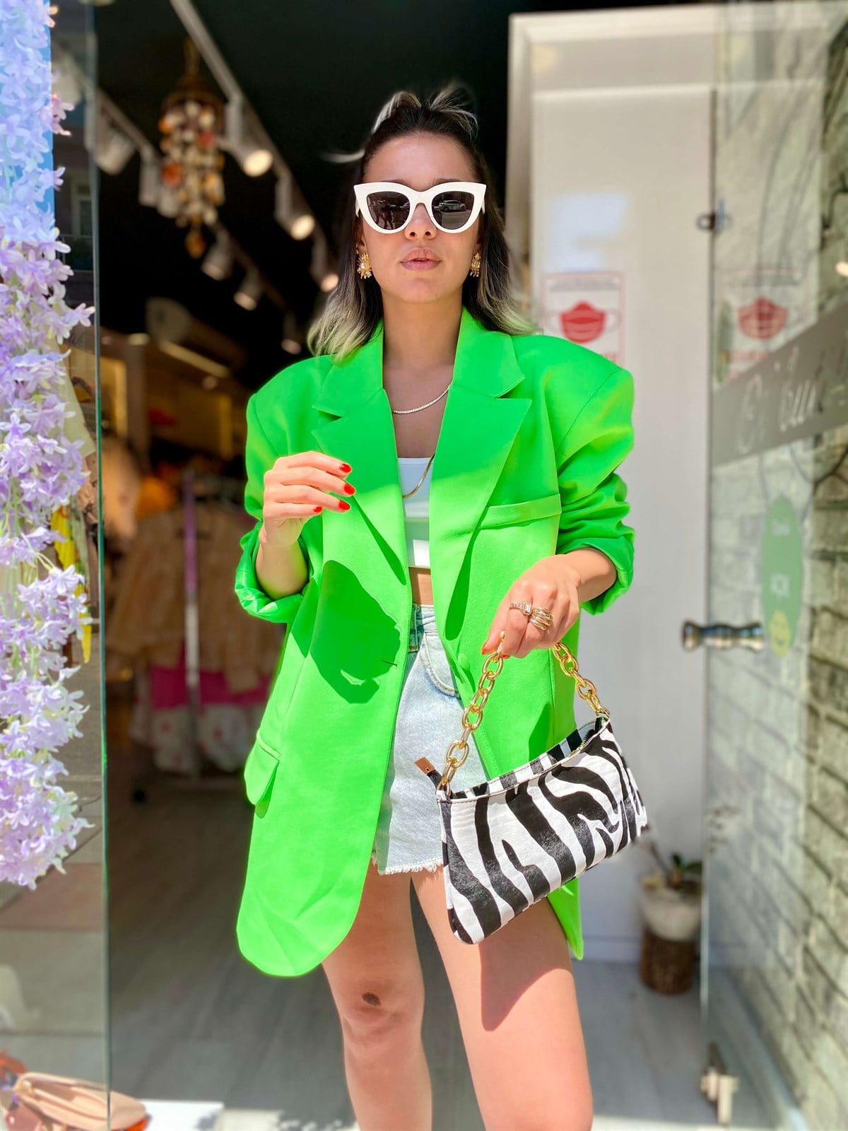 Yeşil Neon Blazer Ceket 
