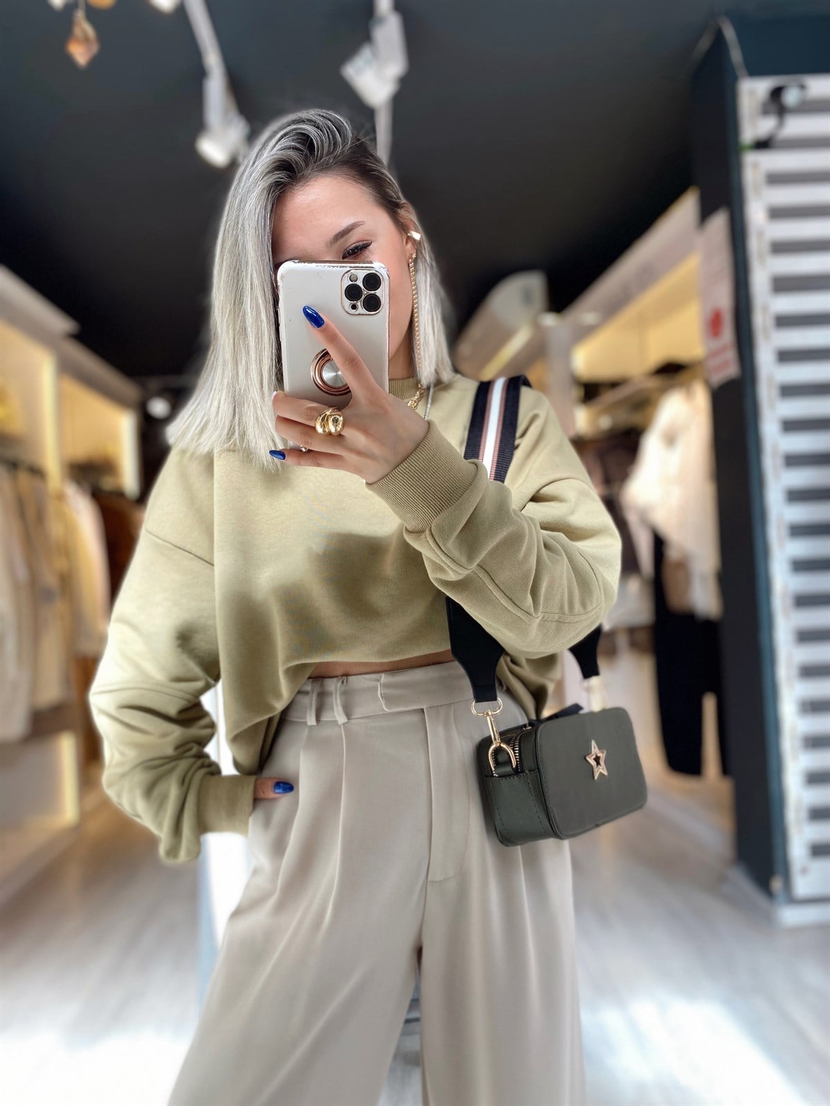 Yeşil Ravi Oversize Basic Sweat