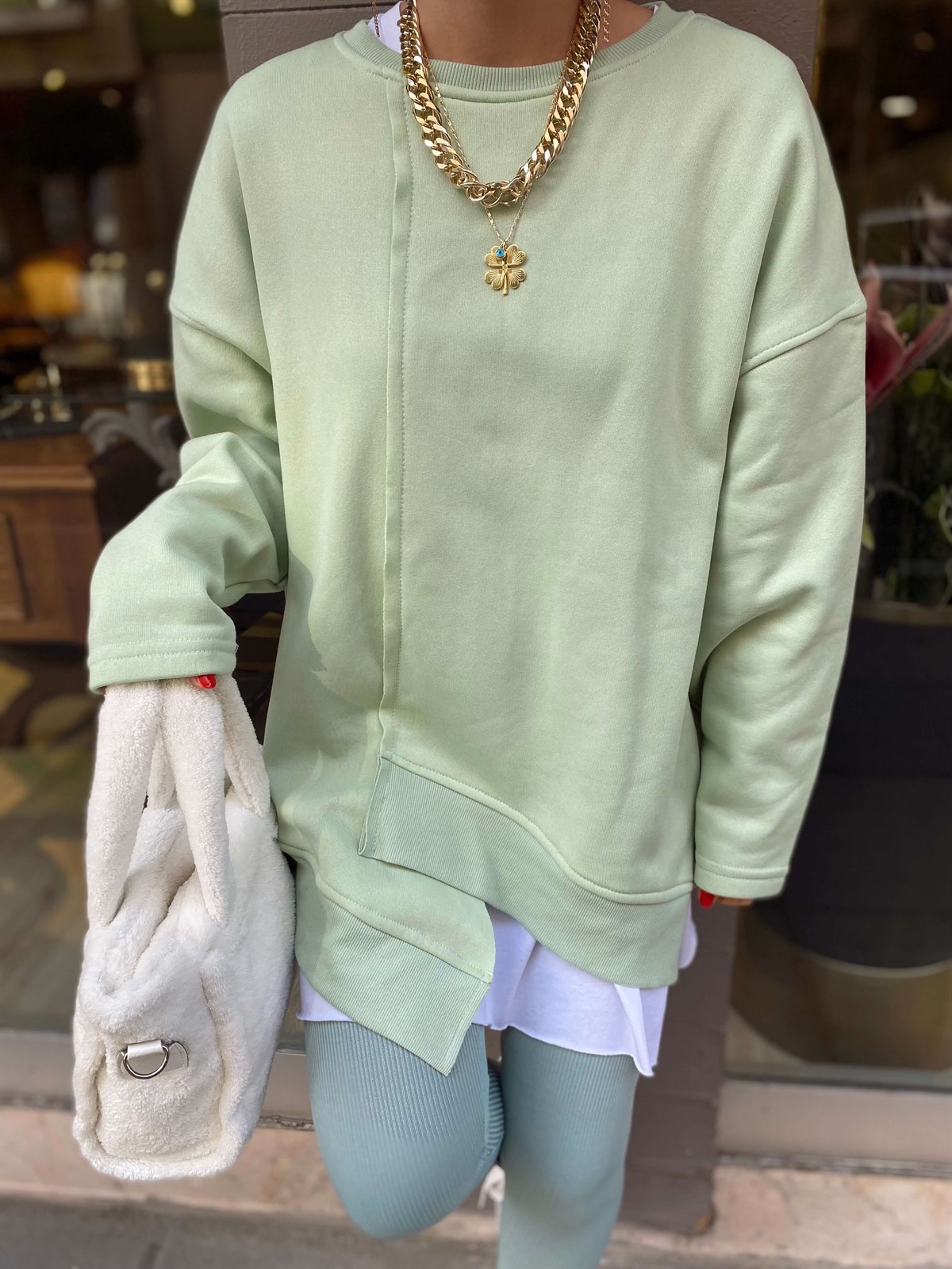 Yeşil Şardonlu Tasarım Sweat