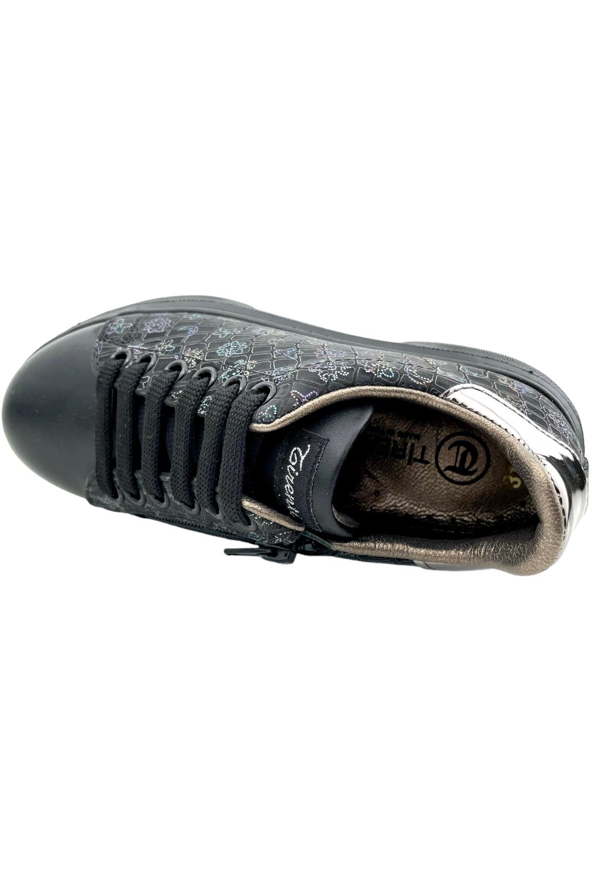 Bağcıklı ve Yandan Fermuarlı Hakiki Deri Okul Ayak Siyah