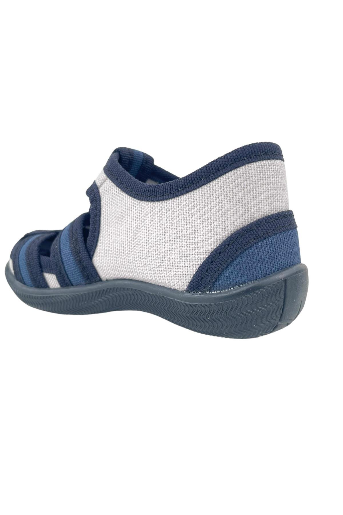 Çocuk Keten Ev Ayakkabısı Lacivert-Gri