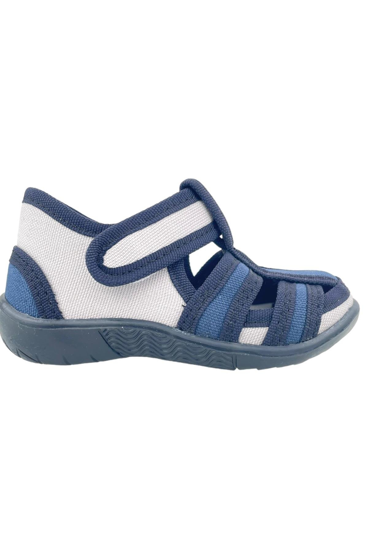 Çocuk Keten Ev Ayakkabısı Lacivert-Gri