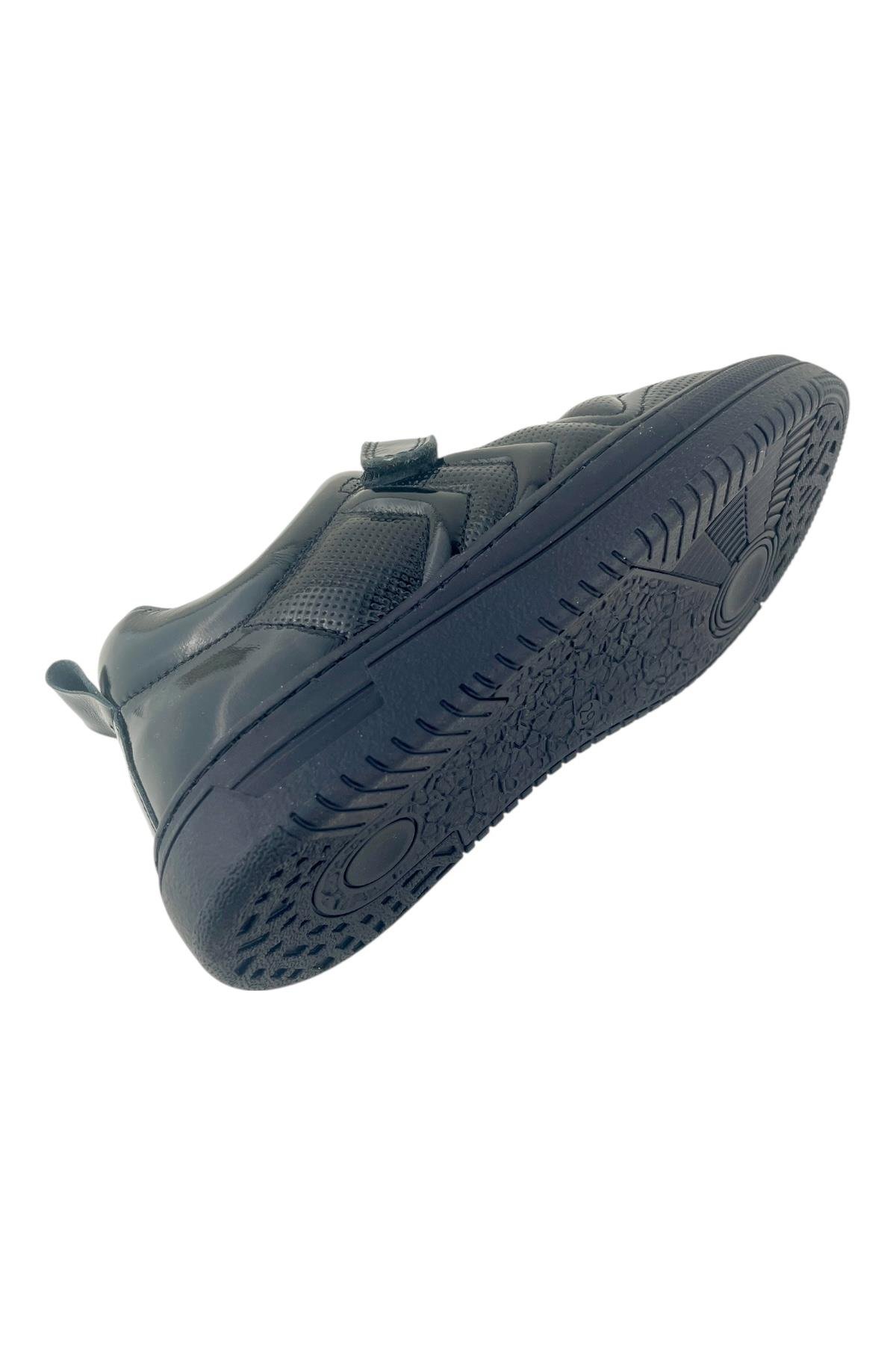 Kız Çocuk Lastikli ve Tek Cırtlı Okul Ayakkabısı Siyah Rugan