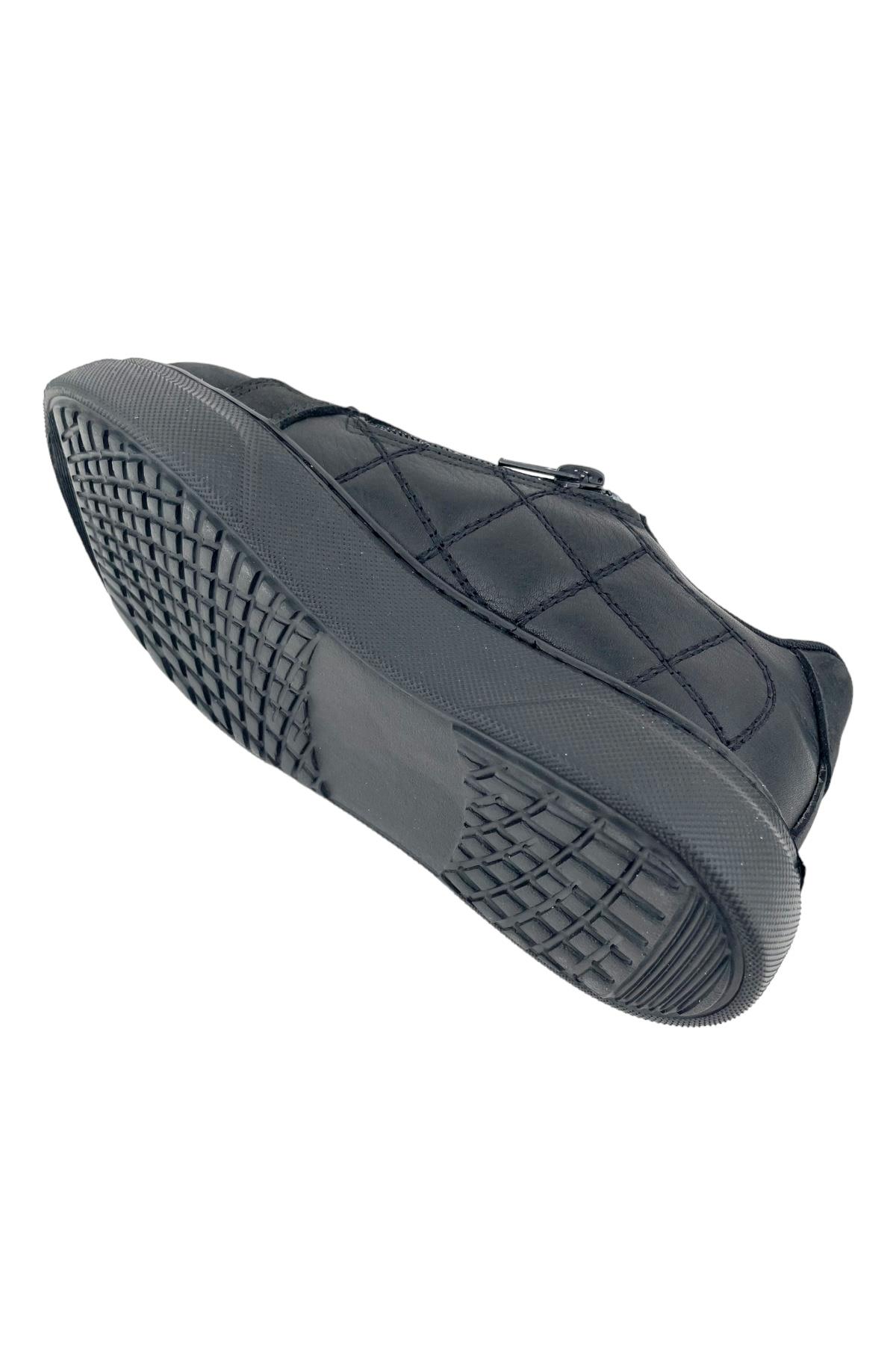 Quilted Hakiki Deri Kız Çocuk Ayakkabı Siyah