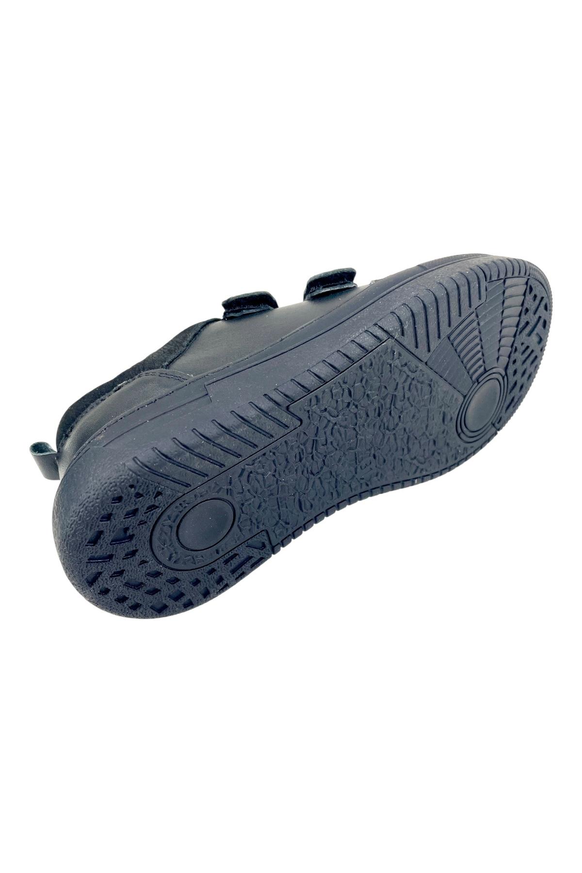 Siyah Deri Cırtlı Okul Ayakkabısı Siyah