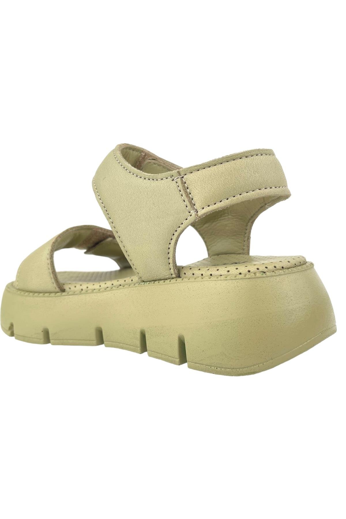 Top Level Deri Kız Çocuk Sandalet Olive