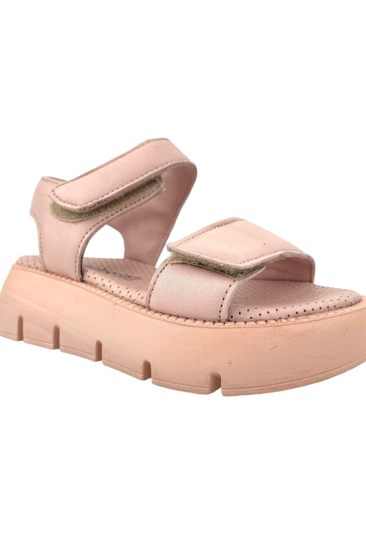 Top Level Deri Kız Çocuk Sandalet Pudra