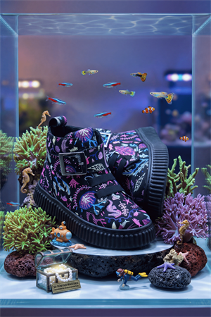 Aquarium Nakışlı Kız Çocuk Botu Siyah-Fuşya