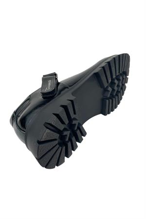 Cırtlı Siyah Okul Ayakkabısı T Bant Siyah Rugan