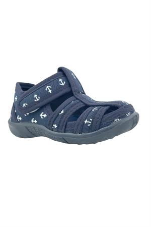 Çocuk Keten Ev Ayakkabısı Lacivert-Beyaz
