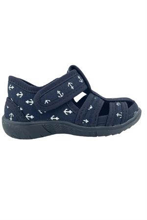 Çocuk Keten Ev Ayakkabısı Lacivert-Beyaz