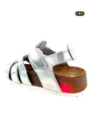 Işıklı Taban Örgülü Kız Çocuk Sandalet Beyaz Hologram