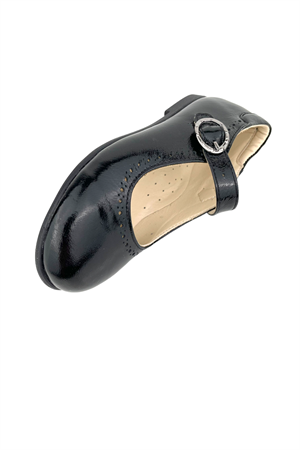 Janset Hakiki Deri Tokalı Çocuk Ayakkabısı Siyah Rugan