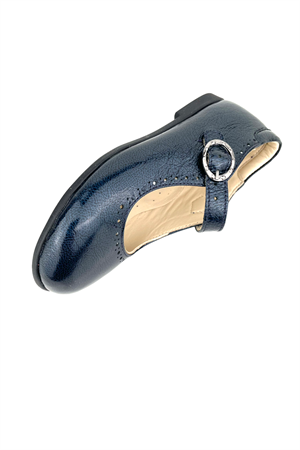 Janset Hakiki Deri Tokalı Okul Ayakkabısı Lacivert Rugan