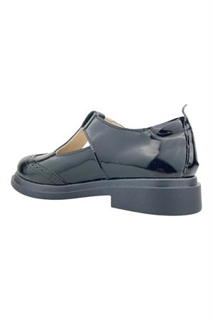 Kalın Tabanlı Direkli Thomas Topuk Okul Ayakkabısı Siyah Rugan