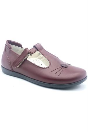 Kedi Motifli Klasik Okul Ayakkabısı Bordo