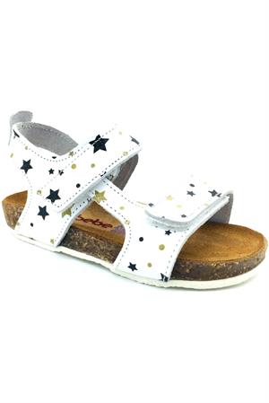 Kız Çocuk Çift Cırtlı Mantar Taban Sandalet Beyaz