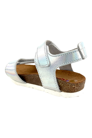 Kız Çocuk Çift Cırtlı Mantar Taban Sandalet Beyaz Hologram