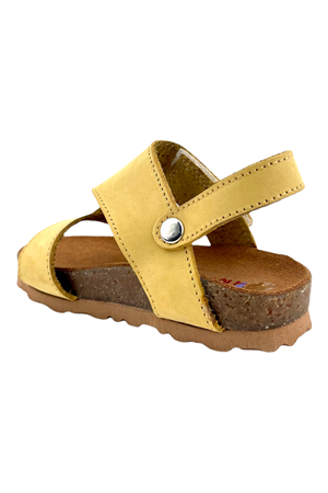 Mantar Taban Çapraz Bantlı Deri Sandalet Sarı