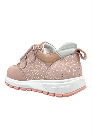 Marmara Çift Cırtlı Deri Geniş Kalıp Kız Çocuk Ayakkabısı Pudra Hologram