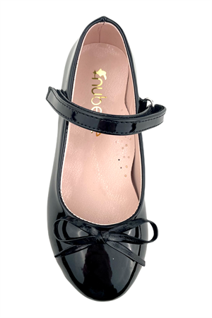 Minik Fiyonklu Klasik Kız Çocuk Babeti Siyah Rugan