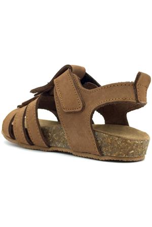 Püsküllü Mantar Taban Deri Çocuk Sandaleti Taba