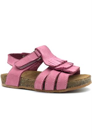 Püsküllü Mantar Taban Deri Sandalet Pembe