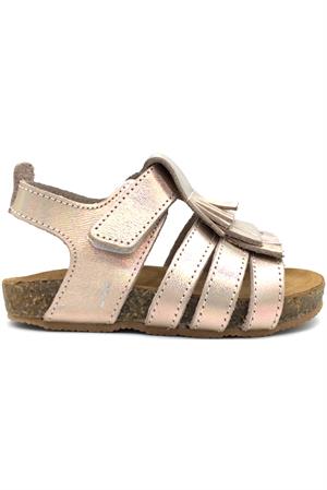 Püsküllü Mantar Taban Deri Sandalet Pudra Hologram