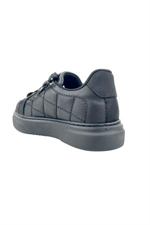 Quilted Hakiki Deri Kız Çocuk Ayakkabı Siyah