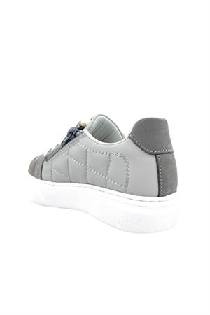 Quilted Hakiki Deri Kız Çocuk Ayakkabı Gri