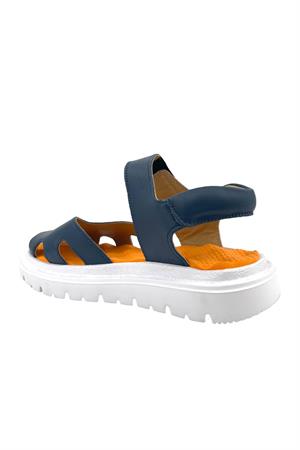 Retro Kız Çocuk Deri Sandalet Lacivert