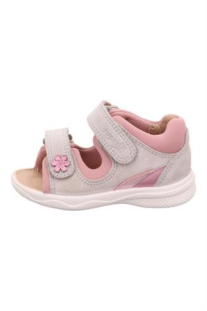 Superfit Çiçekli Deri İlk Adım Sandalet Gri-Pembe