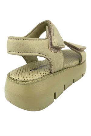 Top Level Hakiki Deri Çocuk Sandalet Olive