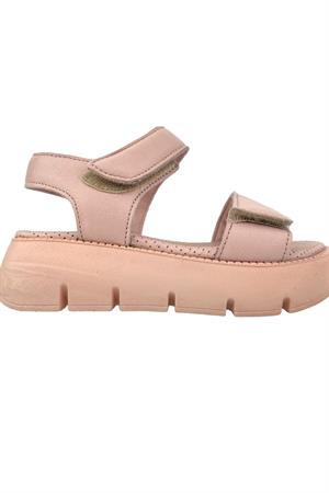Top Level Hakiki Deri Çocuk Sandalet Pudra