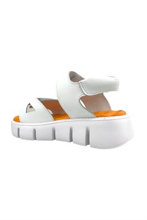 Yüksek Taban Çift Cırtlı Genç Kız Sandalet Beyaz