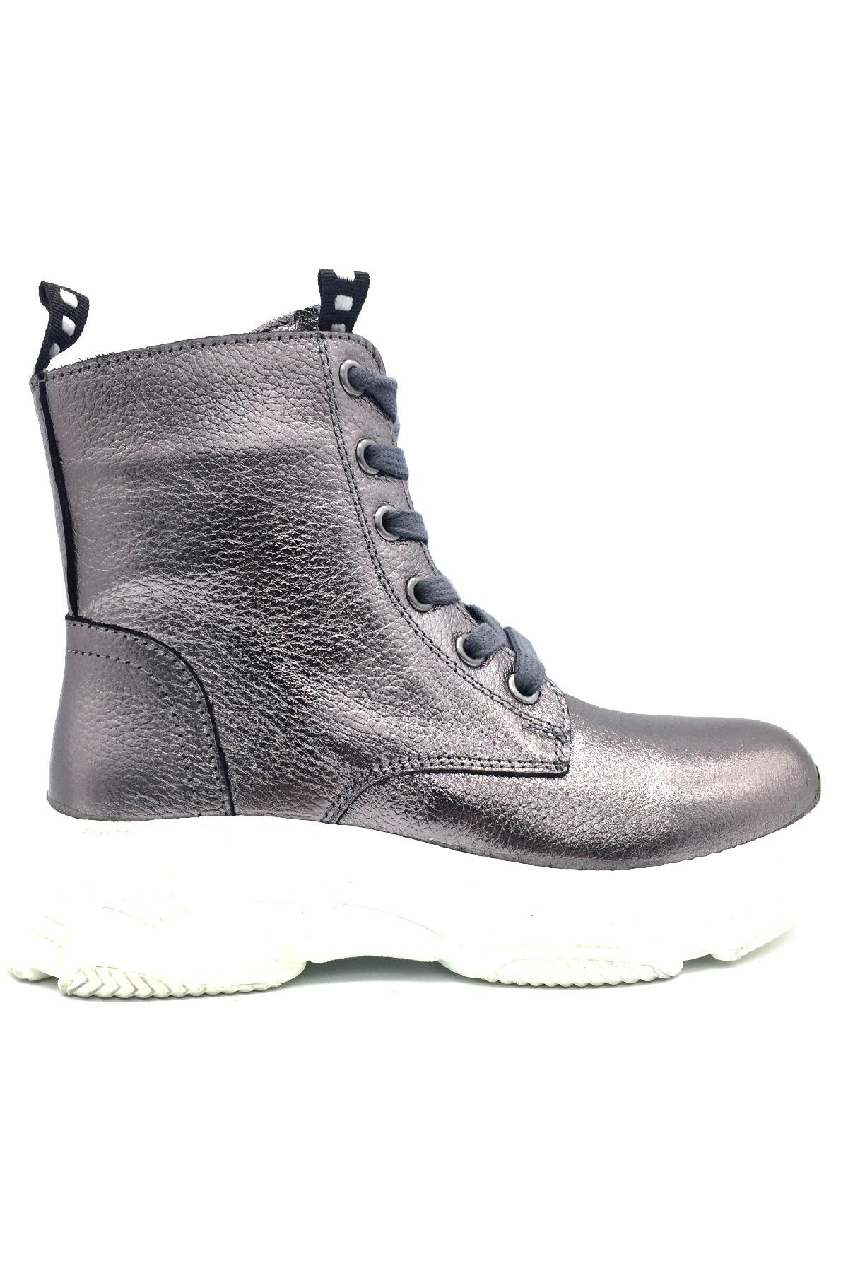 Beyaz Taban Deri Bot Platin