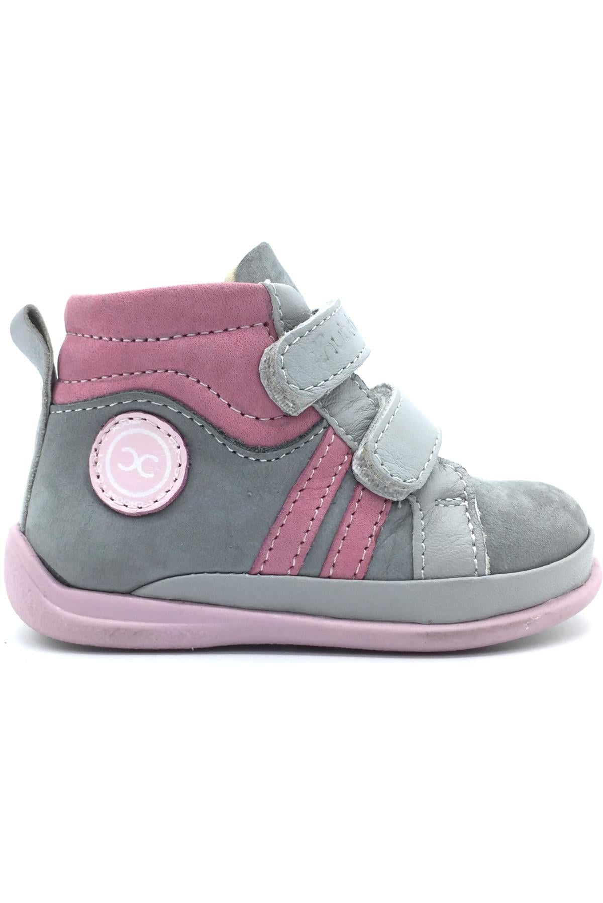 Bilekli Kız Bebek İlk Adım Botu Gri-Pembe