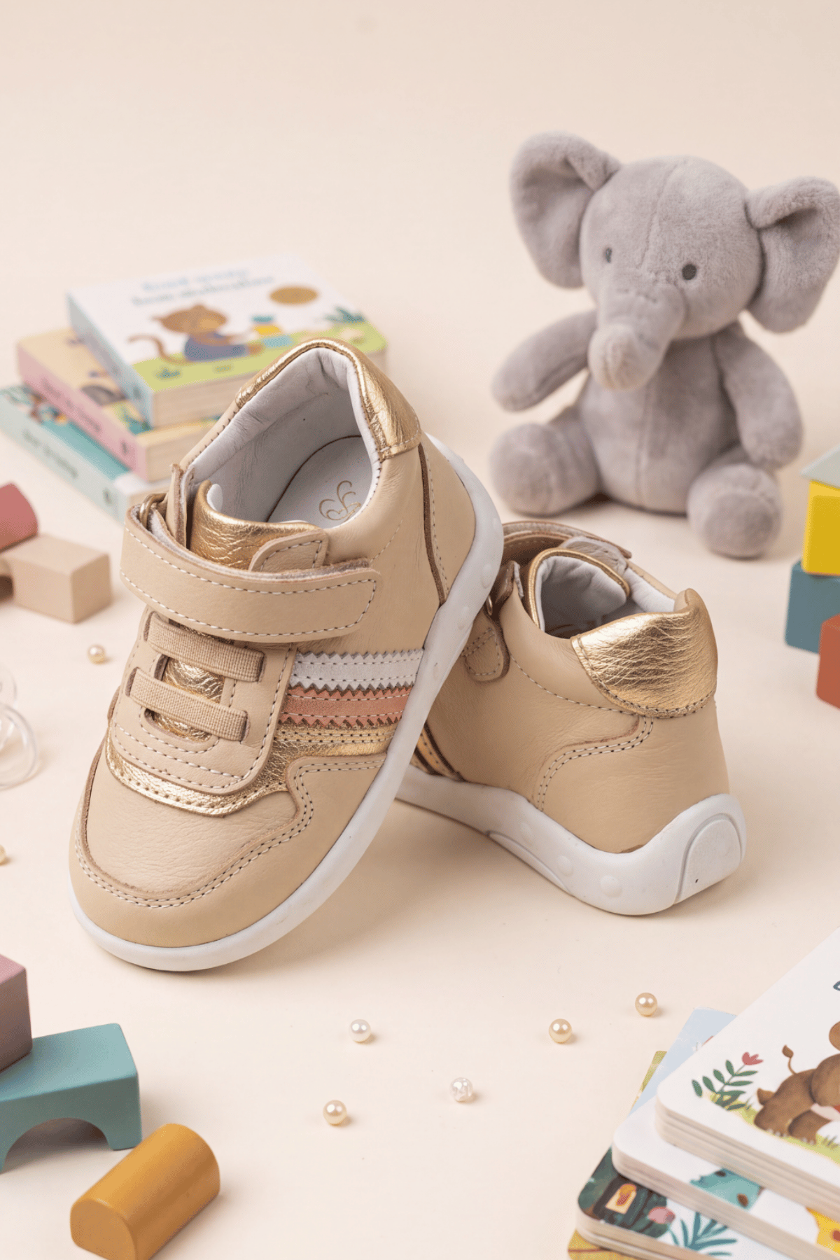 Butterfly Kız Bebek İlk Adım Deri Bot Bej