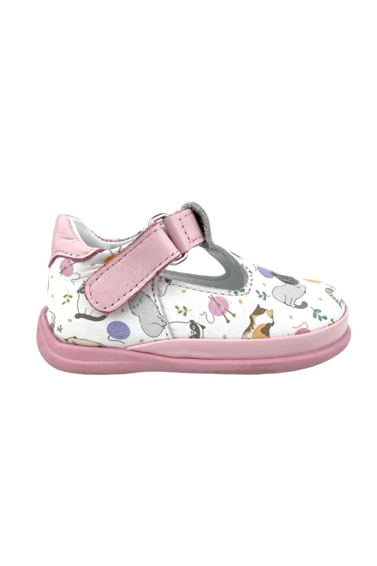 Kedi Baskılı İlk Adım Ayakkabısı Beyaz