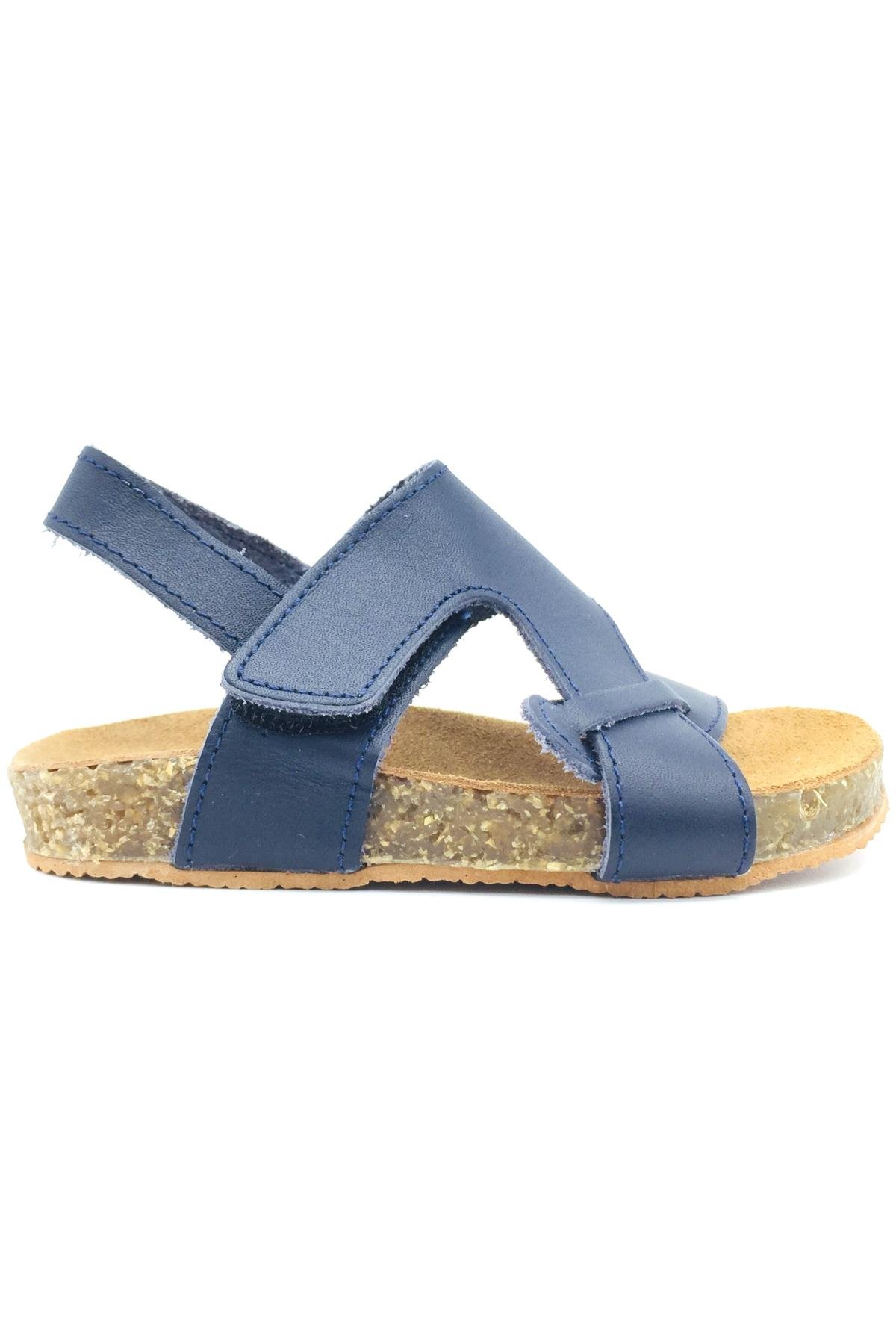 Mantar Taban Çapraz Bantlı Deri Erkek Sandalet Lacivert
