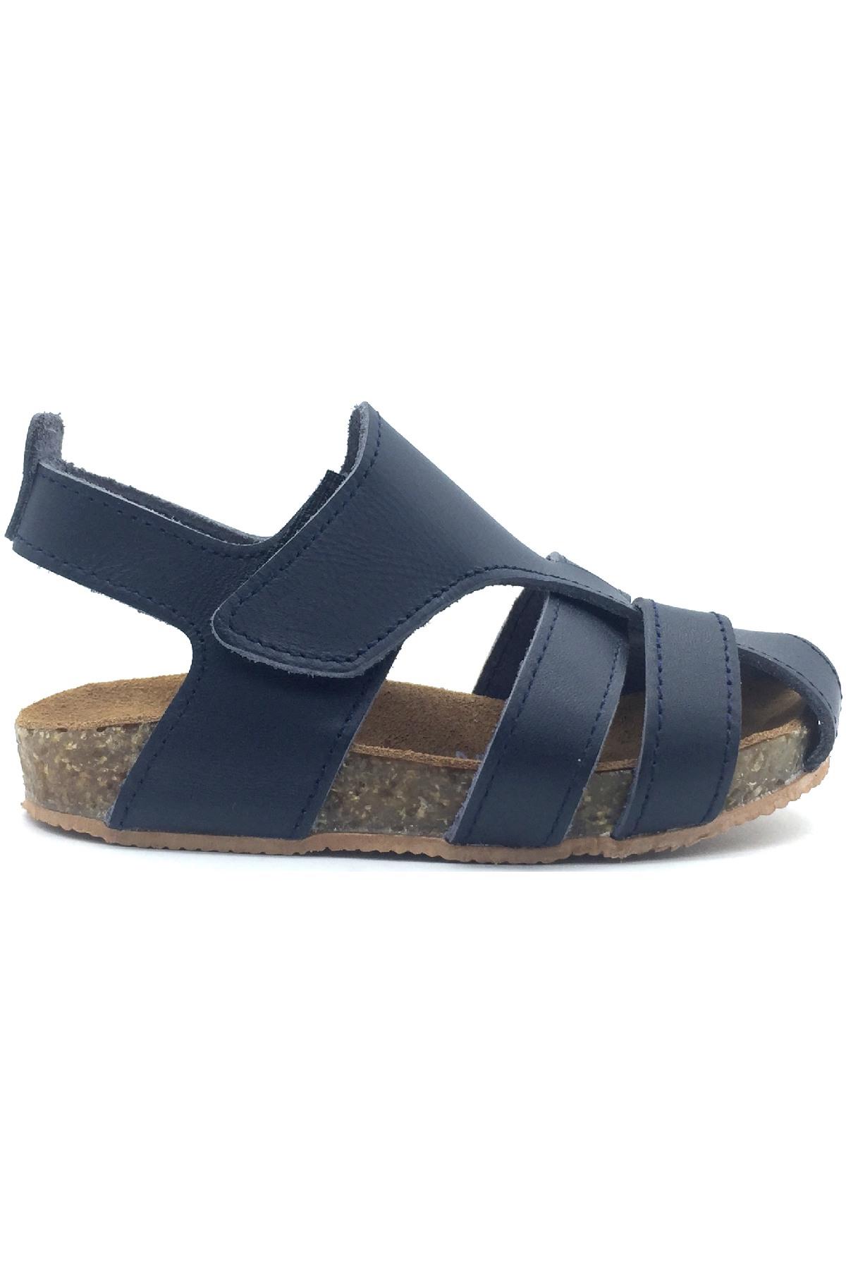 Mantar Taban Geçmeli Deri Sandalet Lacivert