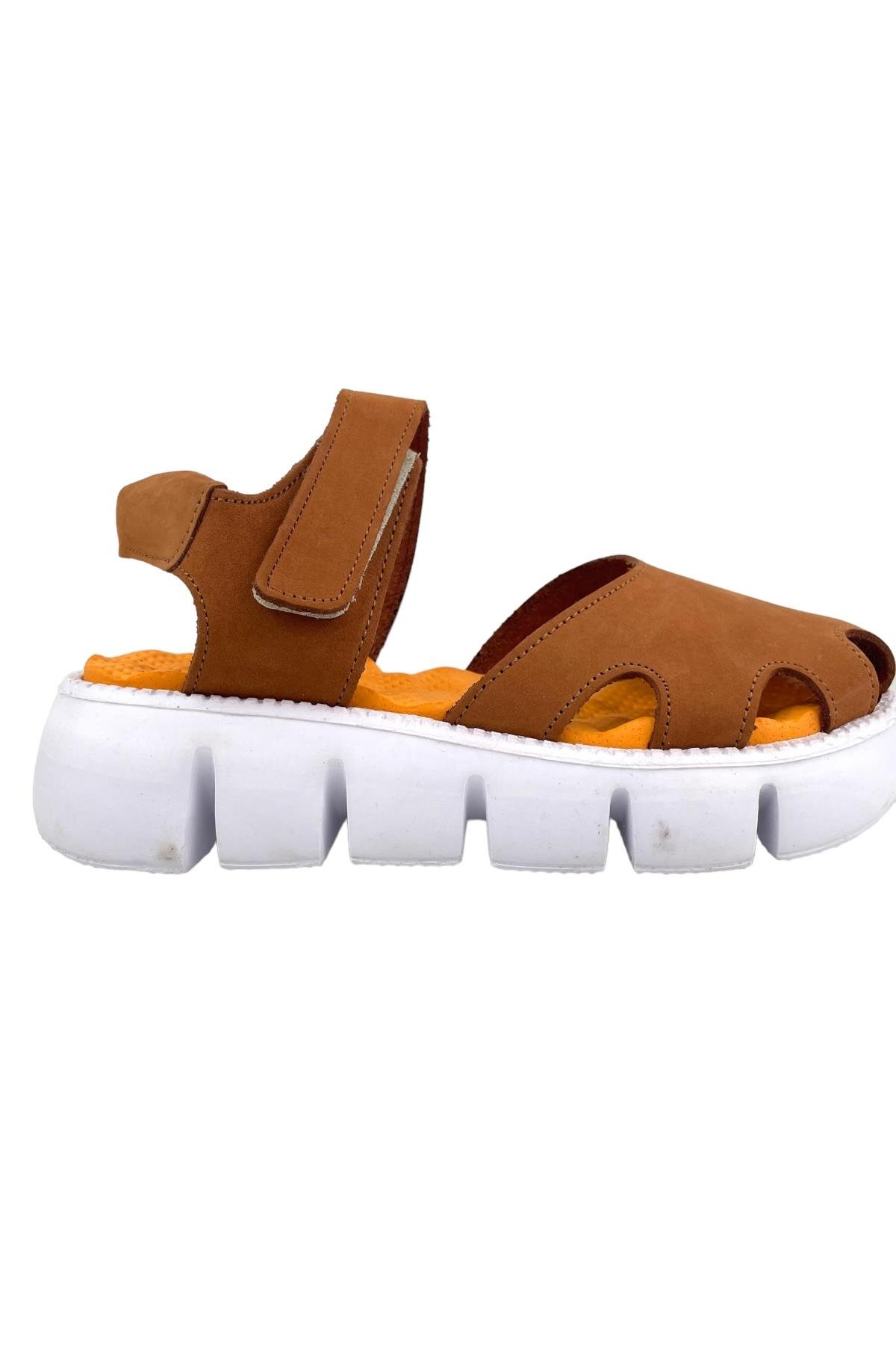 Retro Kız Çocuk Deri Sandalet Kahverengi